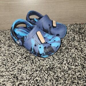 Crocs Unisex Children Blue Black Tye Dye Marbled Iconic SZ C 7 Slip On Comfort